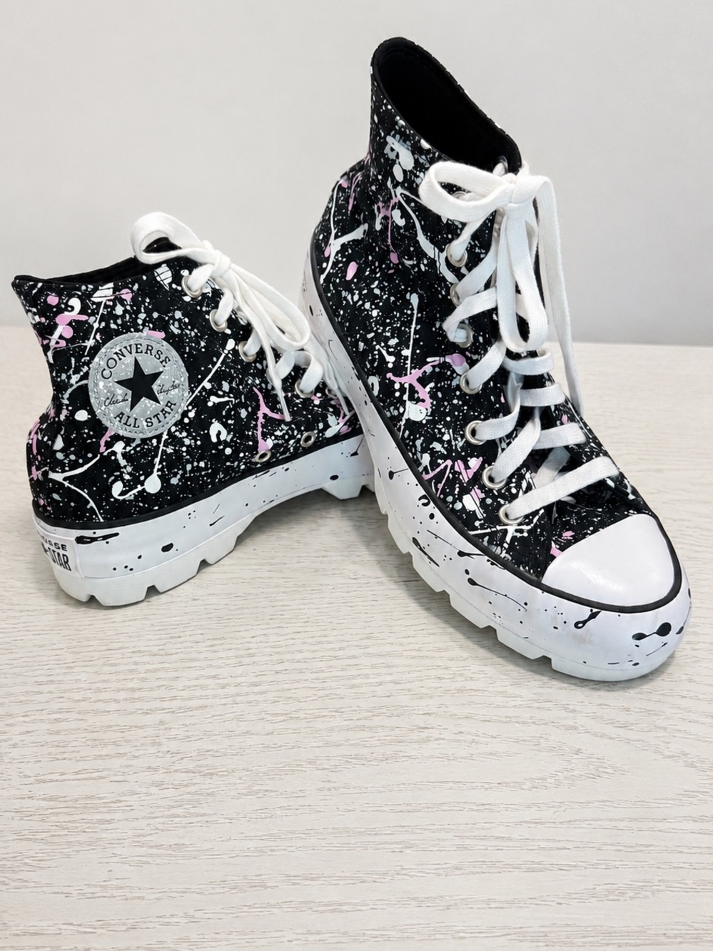 Converse Run Star Hike Hi Paint Splatter Black Platform Sneakers 571872C Size 9